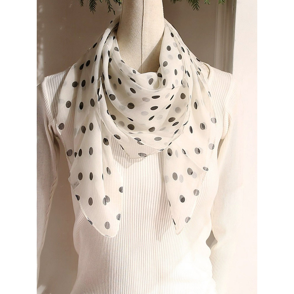 Primavera seda bolinhas lenço de seda feminino estilo fino 85cm lenço quadrado protetor solar proteger coluna Cervical A
