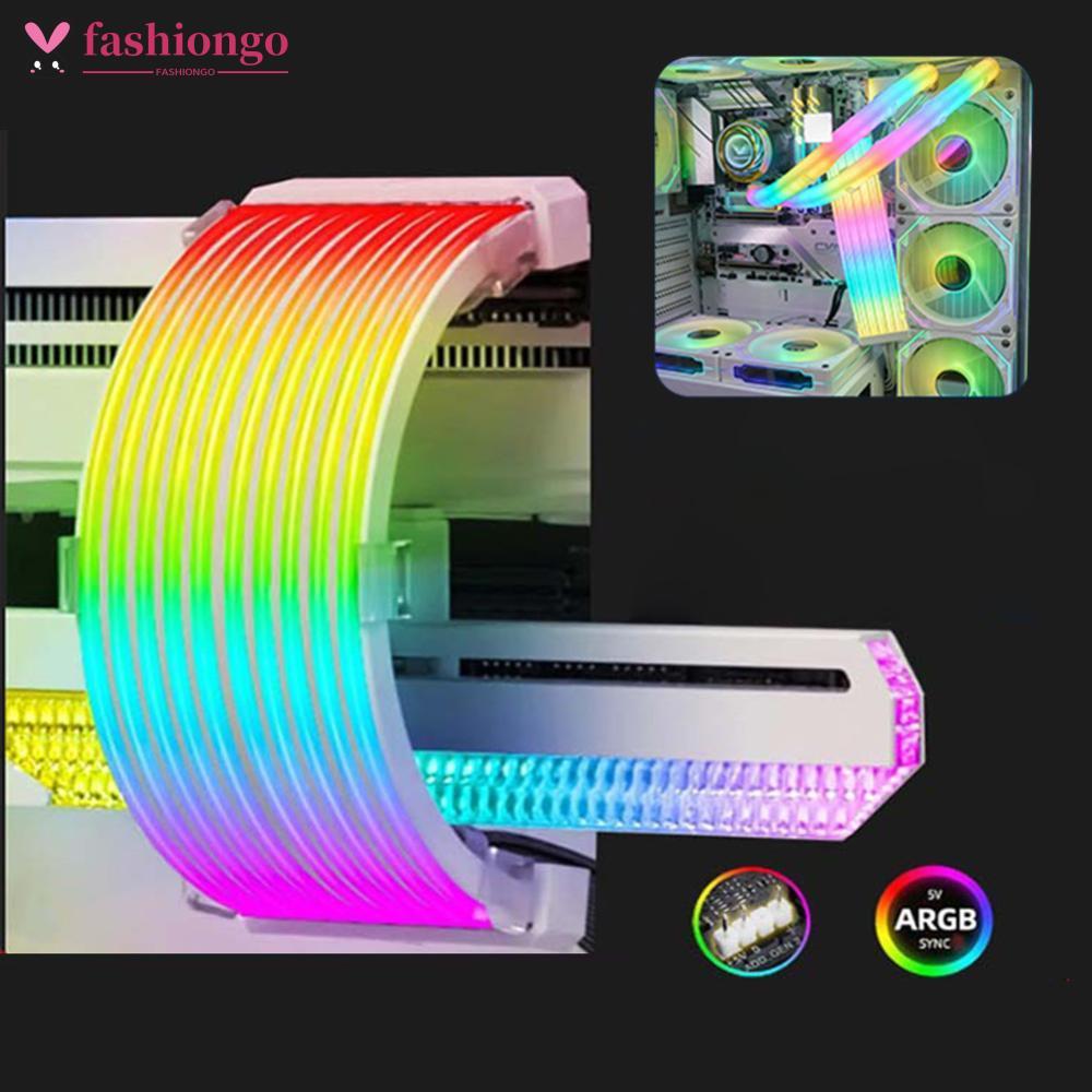 FASHIONGO Flexível RGB LED Barra De Tira Luz ARGB Placa Capa Para Fonte Alimentação Do Computador ATX 24PIN GPU Cabos Ví