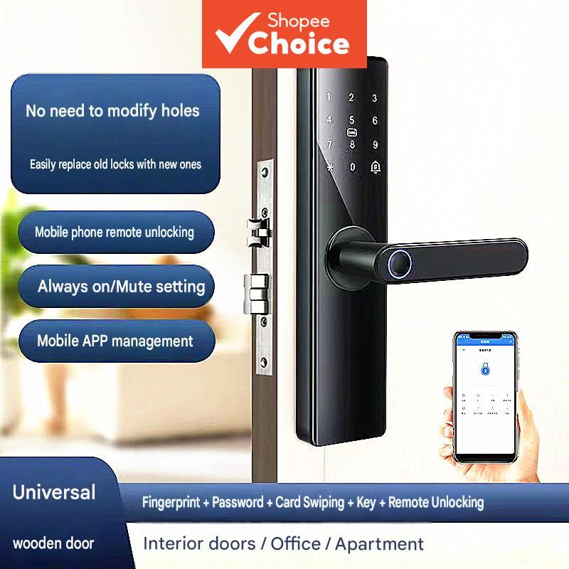 Fechadura de Porta Inteligente Sem Perfuração com Impressão Digital e Controle por Aplicativo para Apartamentos, Aluguel