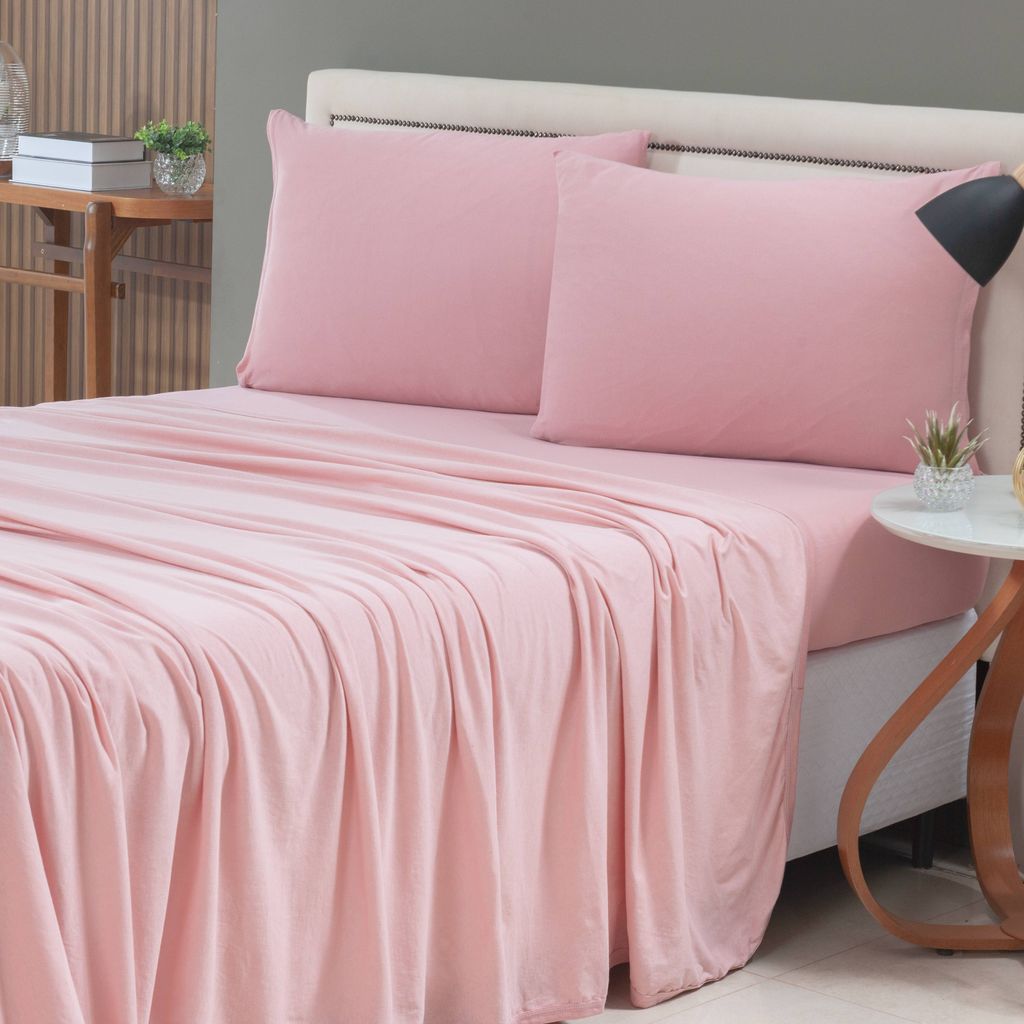 Jogo De Cama 04 Peças Com Elástico Malha 100% Algodão Liso Para Cama Box Macio