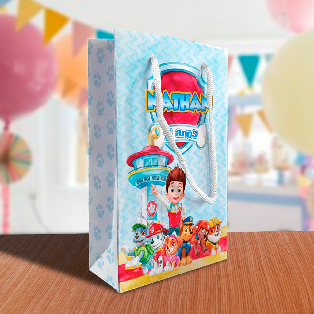 Sacolinha Patrulha Canina Personalizada Festa Aquarela Lembrancinha Kit Festa Sacola Chase Marshall Skye