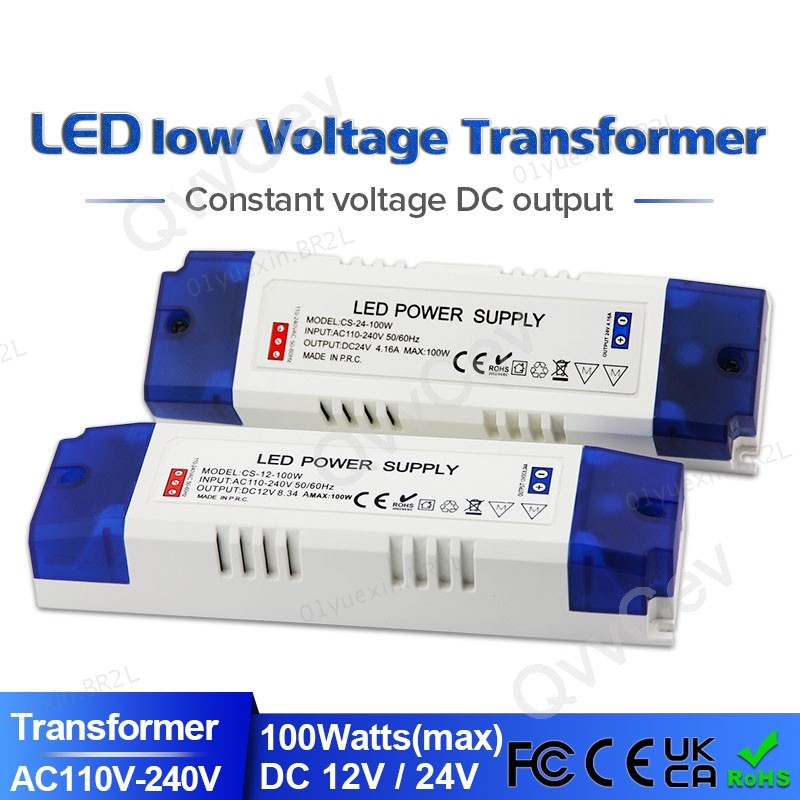 1 Peça 100W Transformador De Driver De LED 110-240VAC Para DC 12V/24V 100W Fonte De Alimentação De Comutação Tiras De Lu