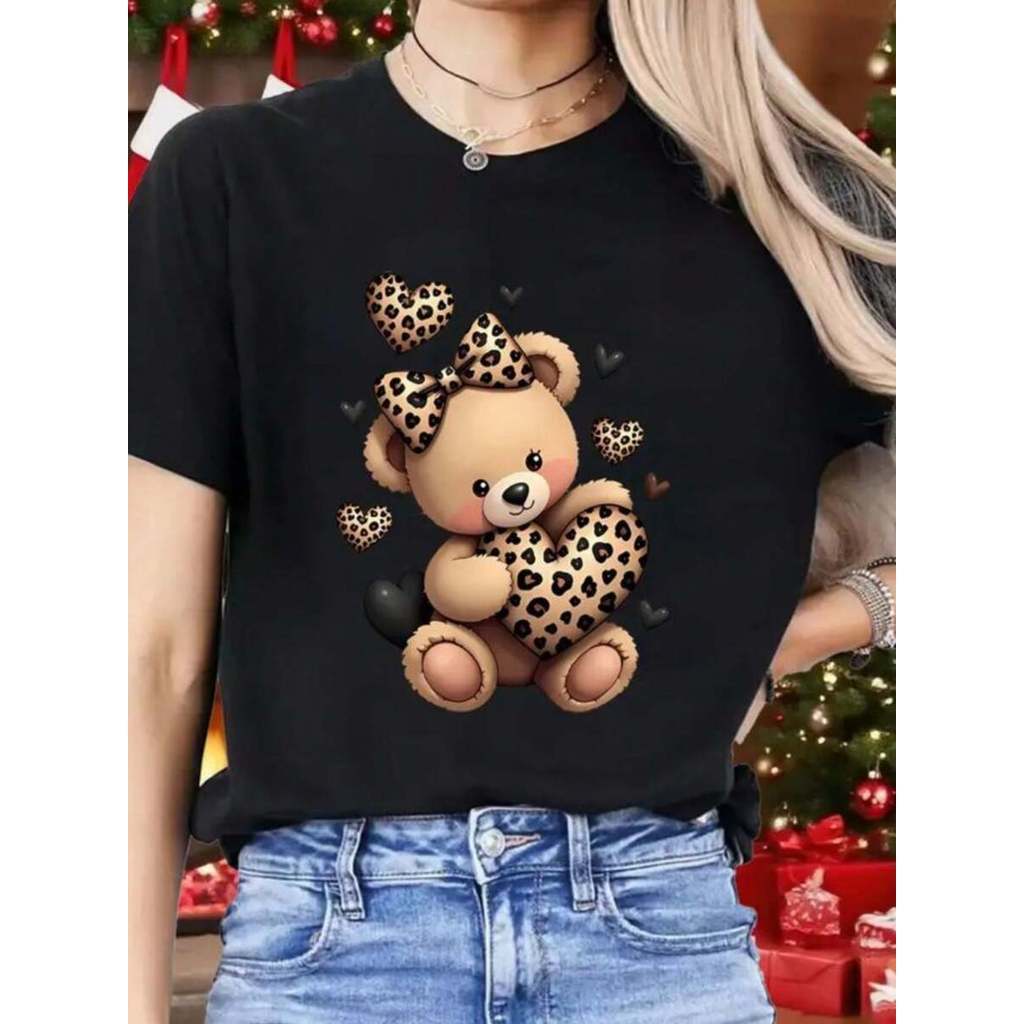 Camiseta feminina delicada fofa tecido confortável leve fresco gola redonda manga curta 100% algodão — imagem 2 de 2