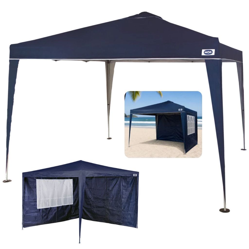 Kit Tenda Gazebo Articulado Barraca Praia 3x3 M X-flex + 2 Paredes Laterais em Oxford