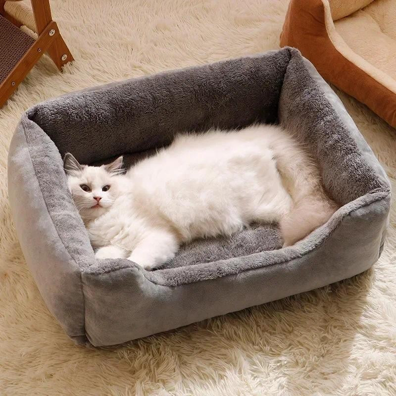 Cama-sofá para gatos de estimação, casinha quente, ninho quadrado em cores vibrantes, casas para animais de estimação pa