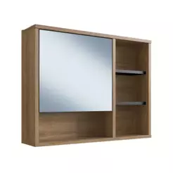 Armário Aéreo para Banheiro Emovell LVA06 Versato 1 Porta Marrom e Preto com Espelho