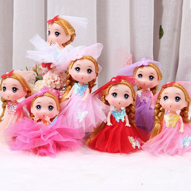 Boneca Barbie Encantadora 12cm com Vestido de Noiva, Chaveiro Estilo Princesa, Presente Criativo para Meninas
