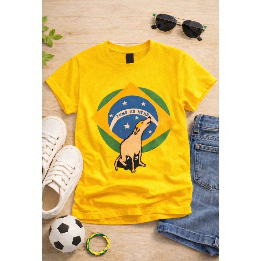 Camiseta infantil  e Juvenil com estampa do Brasil rumo ao hexa camisa 100%algodão copa do mundo 2026