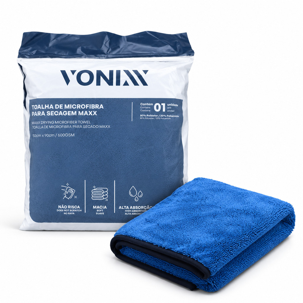 Vonixx Toalha de Microfibra para Secagem Maxx 50x90cm 600GSM Alta Absorção e Segura para Pintura Automotiva
