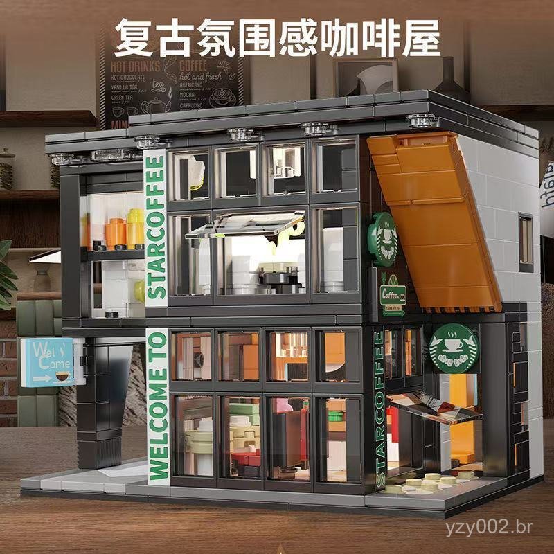 350 peças de blocos de montar Lego, cenário de rua de cidade, café, construção DIY, modelo de casa de jardim, brinquedo