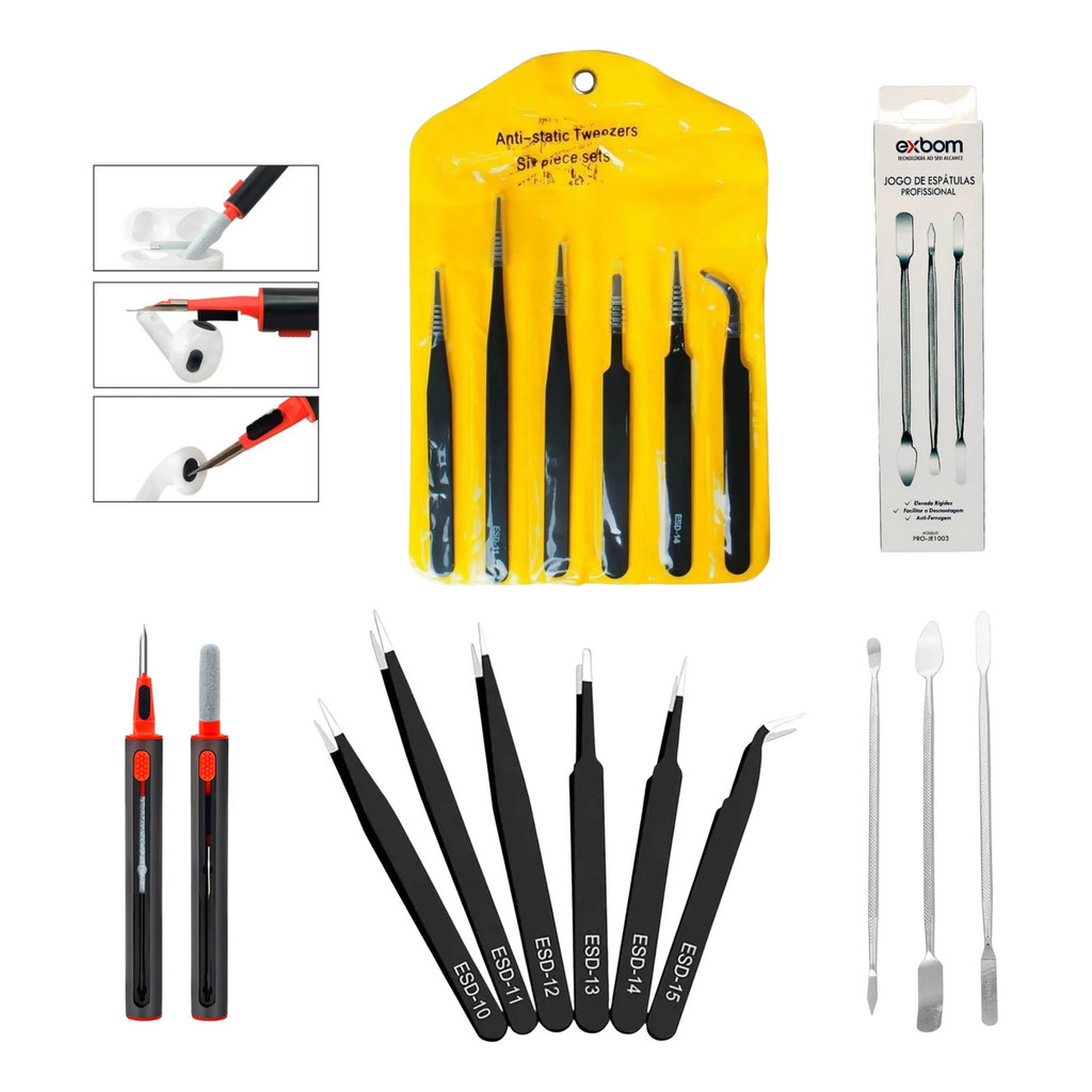 Kit Espátulas Aço Pinças Anti Estatica Eletrônica Celular tablet artesanato + caneta multifuncional
