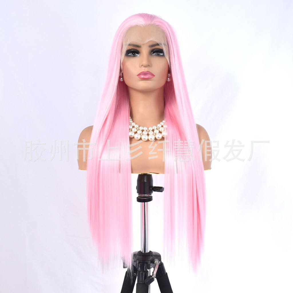 Fotografia masculina rosa uma peça foto Hanfu traje antigo sedoso longo estilo antigo cabelo reto cos geração peruca de