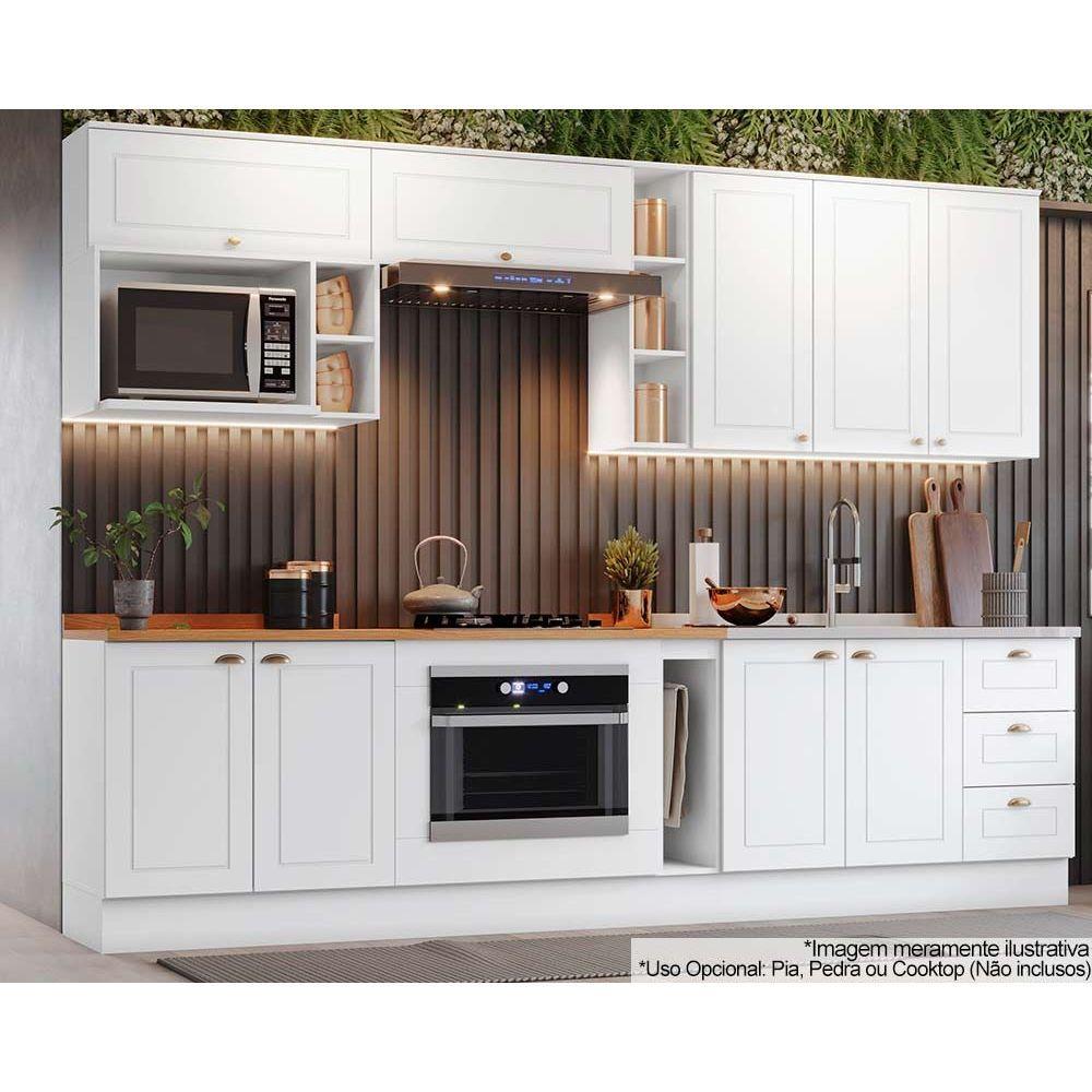 Cozinha Completa Americana 12 Peças (5Aéreos+4Balcões+3Complementos) CZ314 Branco - Henn