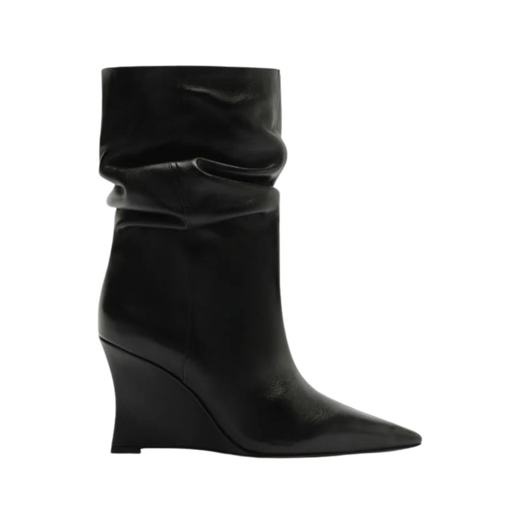 Bota Couro Salto Anabela Alto Slouchy Lançamento Arezzo