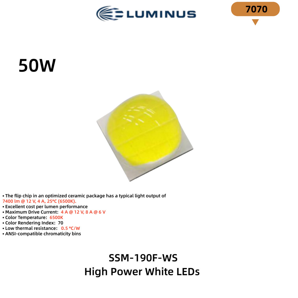 LUMINUS 50W SSM-190F Contas de holofote para lanterna de alta potência 6V 12V 7070 led 7400LM