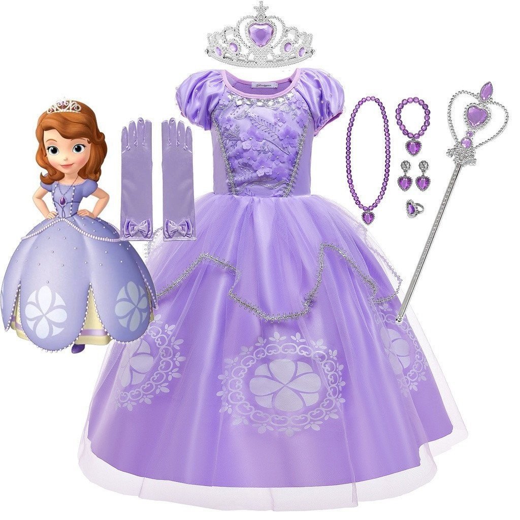 Vestido da Princesa Sofia, Fantasia Infantil para Cosplay, Vestido de Aniversário de Primeiro Aniversário O9Z9 HIXK D3D8
