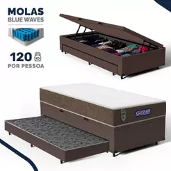 Cama Box Baú com Colchão Gazin de Molas Ensacadas One Face Air Light + Auxiliar Espuma Solteiro 88cm