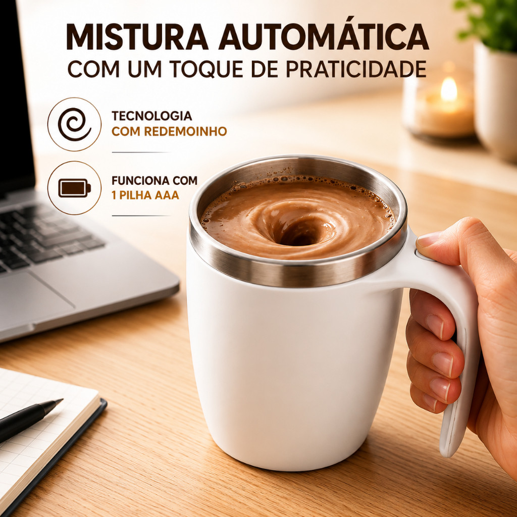 Caneca Mixer Copo Misturador Elétrica Automática Inox Café Chocolate Mistura a Bebida