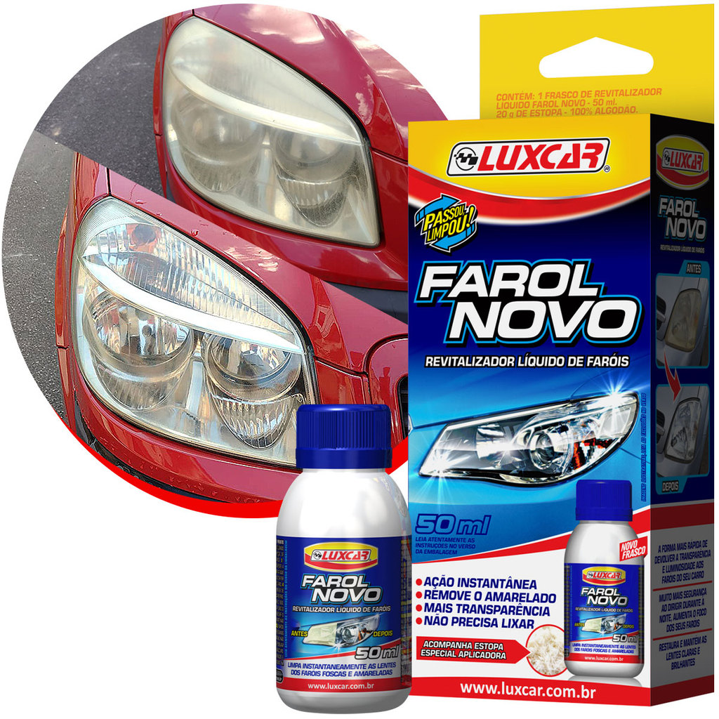 Kit Revitalizador Farol Novo 50ml Automotivo Restaurador Polidor Desamarela Lente Cristalino Carro
