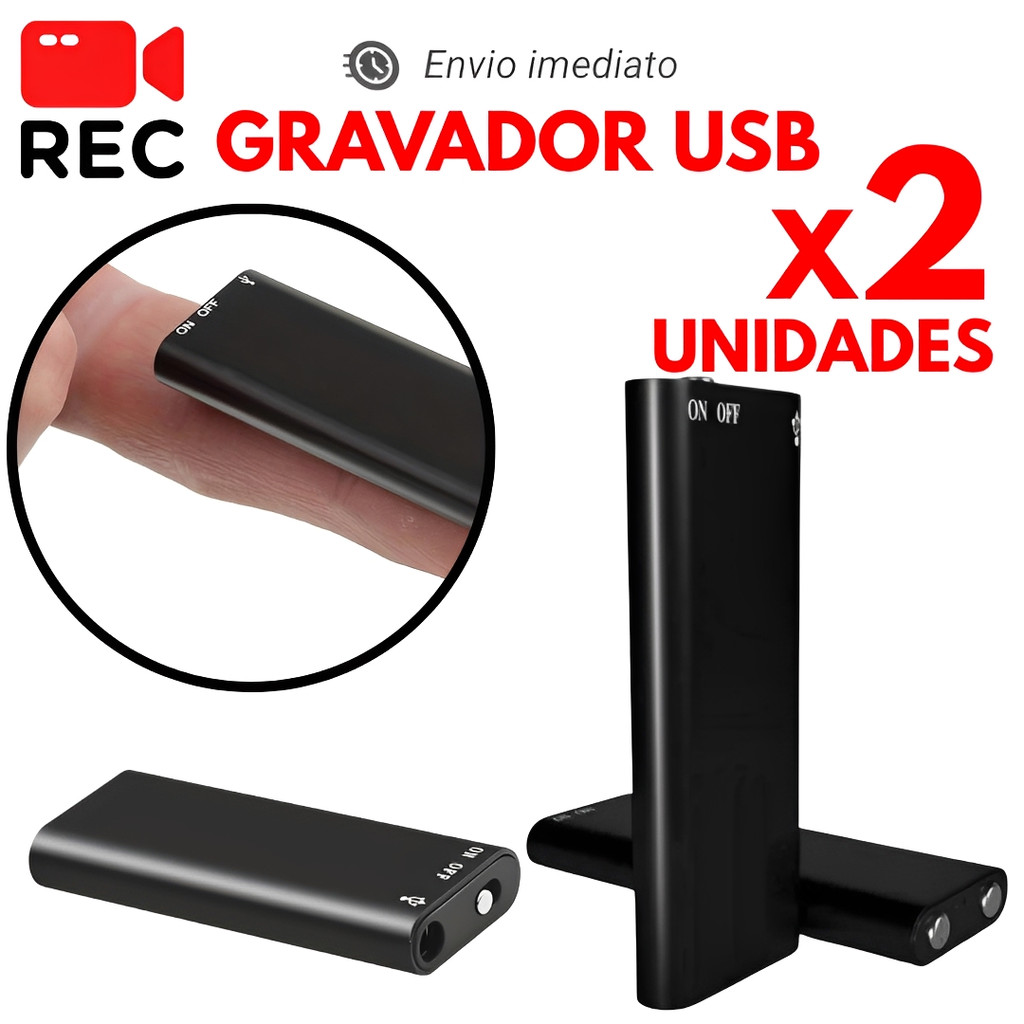 Kit 2 Gravador de Voz Mini Portátil Digital Espião Profissional USB Display Compacto Minimalista