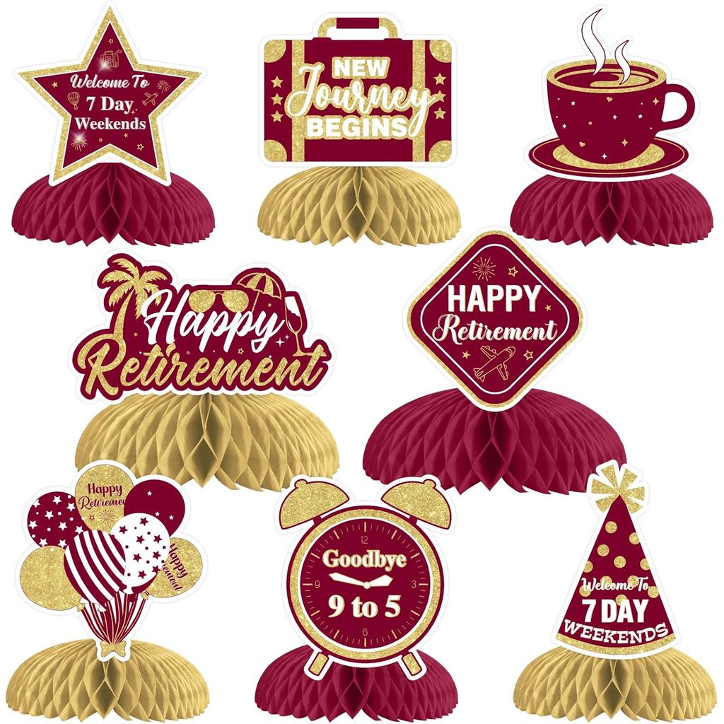 JOYMEMO 8 Peças de Decorações em Favo de Mel para Festa de Aposentadoria - Decorações para Festa de Aposentadoria em Bor