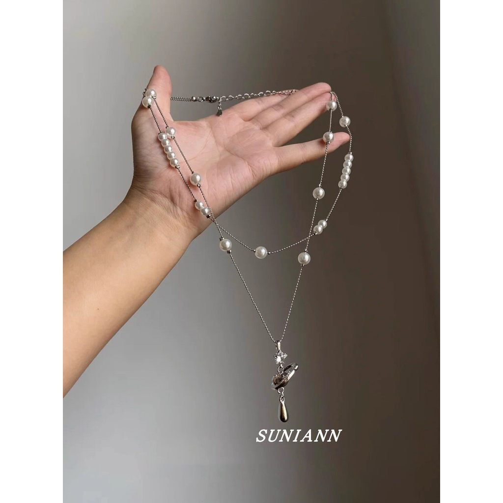 colar femenino colar Multi-camada saturno planeta pingente Gypsophila pérola colar feminino High-End luz luxo nicho em c