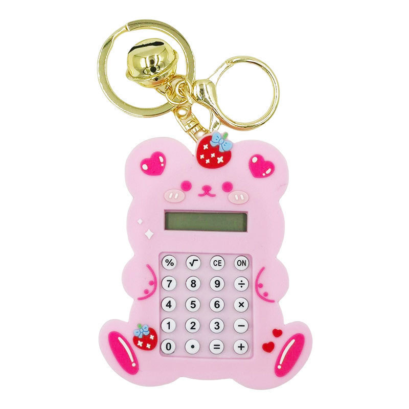 Bonito criativo morango urso calculadora carro chaveiro feminino requintado casal mochila pingente chaveiro pequenos pre