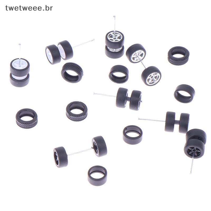 twetw 1 Conjunto De Rodas De Carro DIY Racing 1 : 64 Para Pneu De Borracha Com Modelo De Eixo De Roda Peça Modificada .