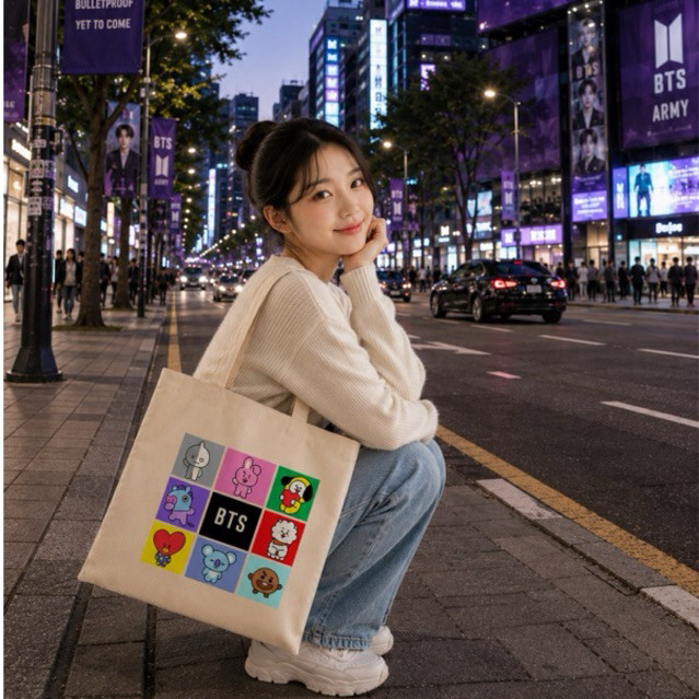 Bolsa Sacola Ecobag BTS Army Leve E Flexível Cor Bege