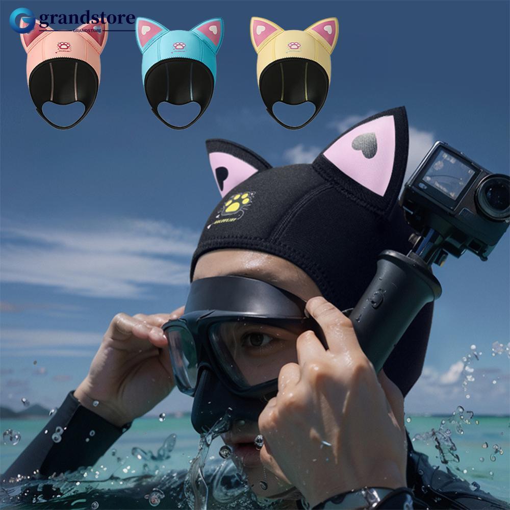 GRANDSTORE 3mm Neoprene Orelhas De Gato Touca De Natação Capuz De Mergulho À Prova Dwaterproof Água Feminino Wetsuit Cha