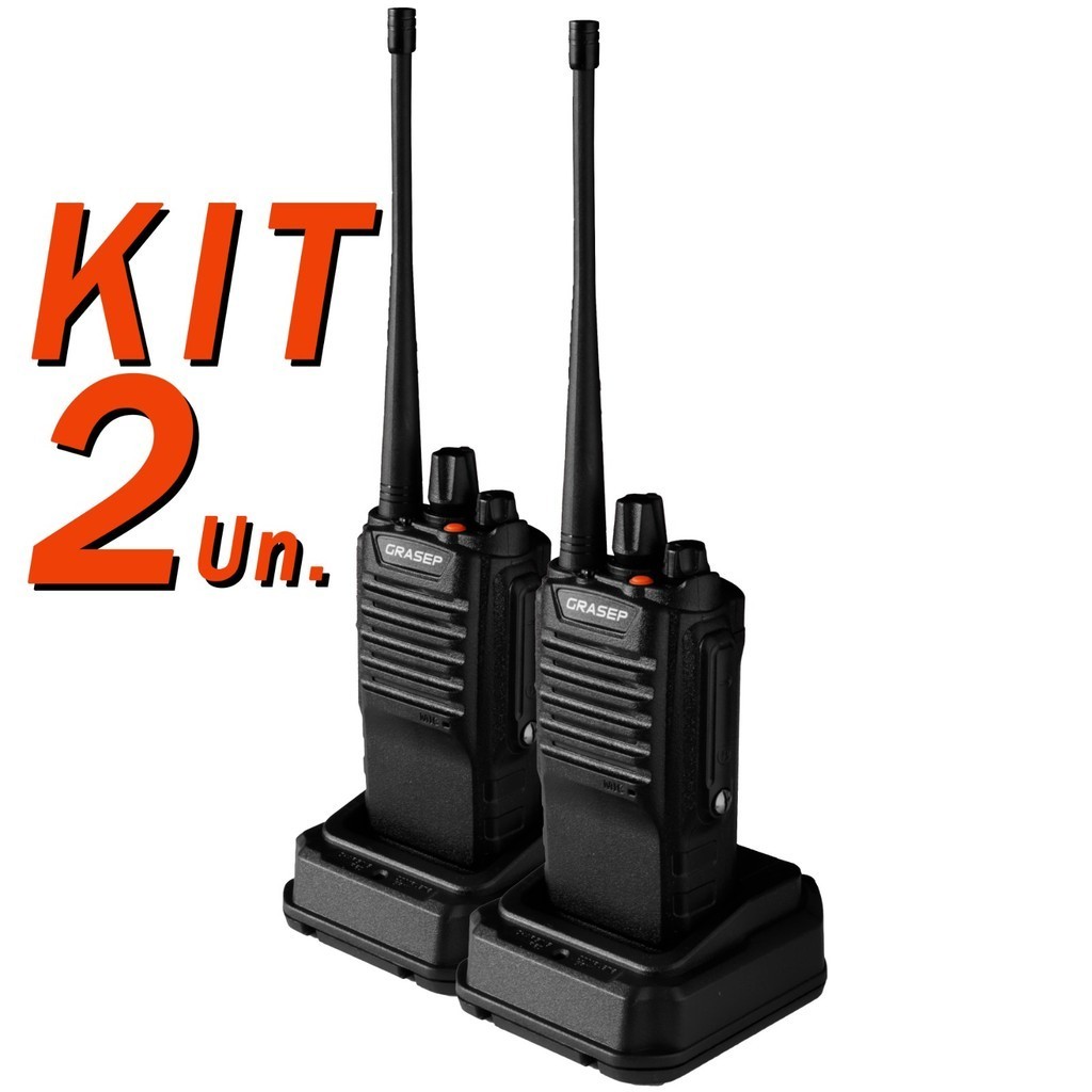 KIT 2 Rádio Comunicador Bidirecional Profissional Longo Alcance Até 10Km UHF 16 Canais 8W Bateria 2800mAh Com Antena