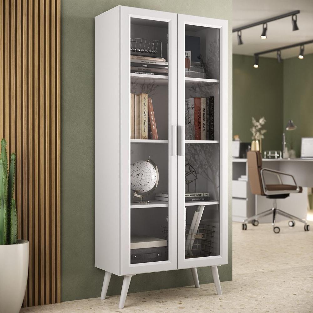 Armário De Escritório 68cm 2 Portas Com Vidro Retrô Urban Multimóveis Mp6039 Branco