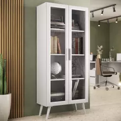 Armário De Escritório 68cm 2 Portas Com Vidro Retrô Urban Multimóveis Mp6039 Branco