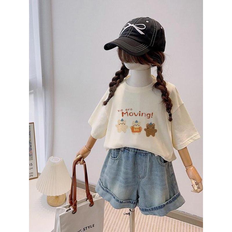 Meninas puro algodão de manga curta camiseta verão 2025 novo estilo crianças versão coreana solta estilo ocidental dos d