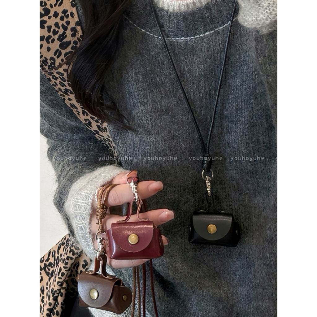 Retro couro moeda bolsa saco colar feminino nicho na moda longo decorativo camisola corrente luz luxo All-Match colar ac