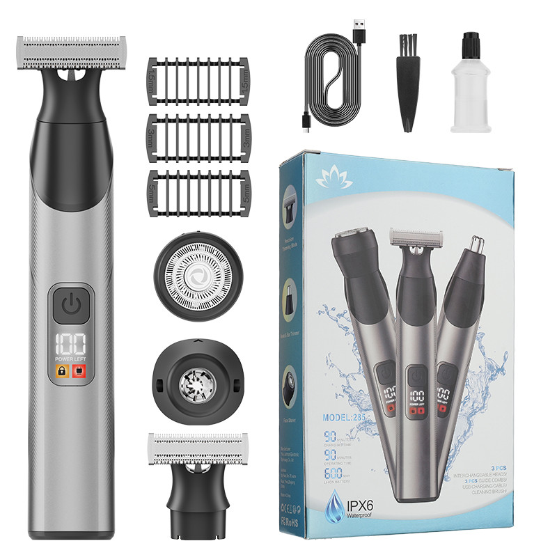 Aparelho de Corte de Cabelo Elétrico Doméstico Lâmina Afiada Indicador LCD Transparente para Cabeça Careca e Gravação de