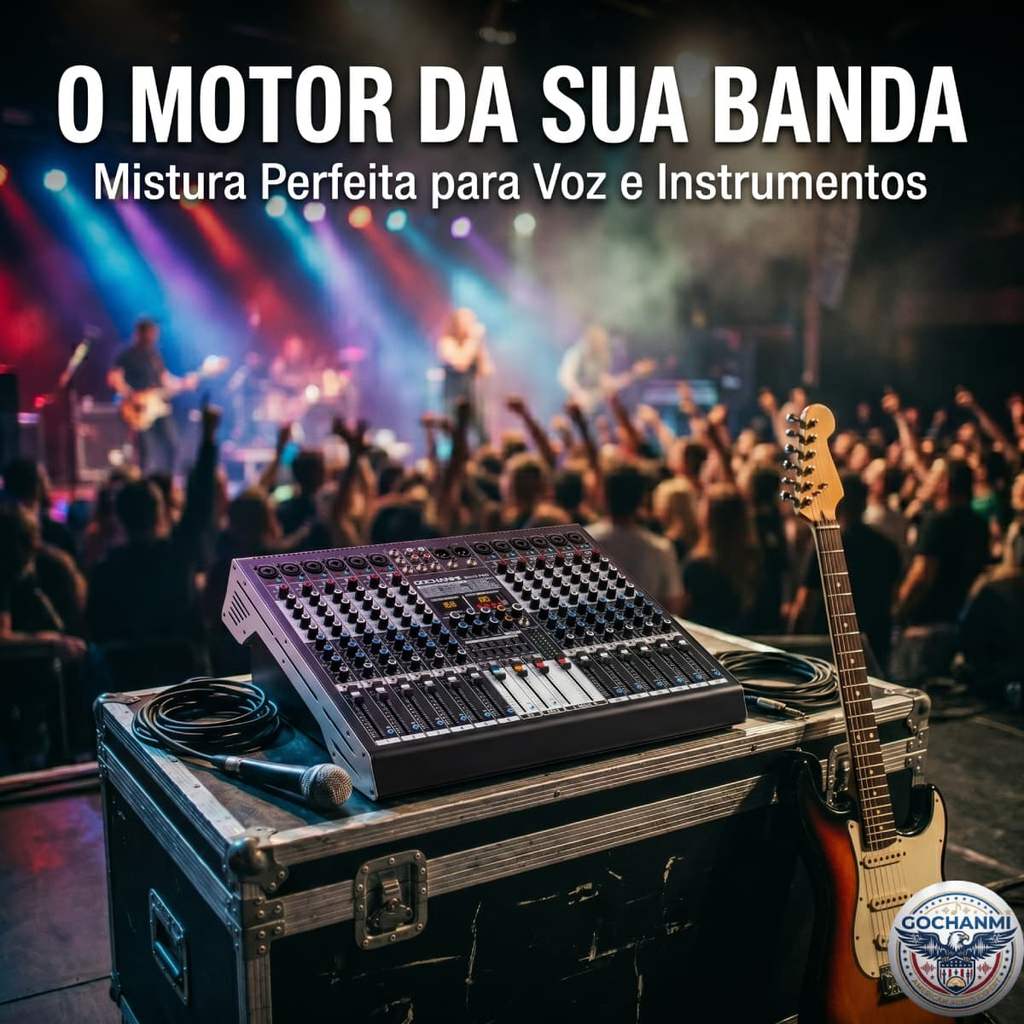 Mesa de Som 12 Canais com Interface USB Bluetooth Efeitos DSP e Phantom 48V