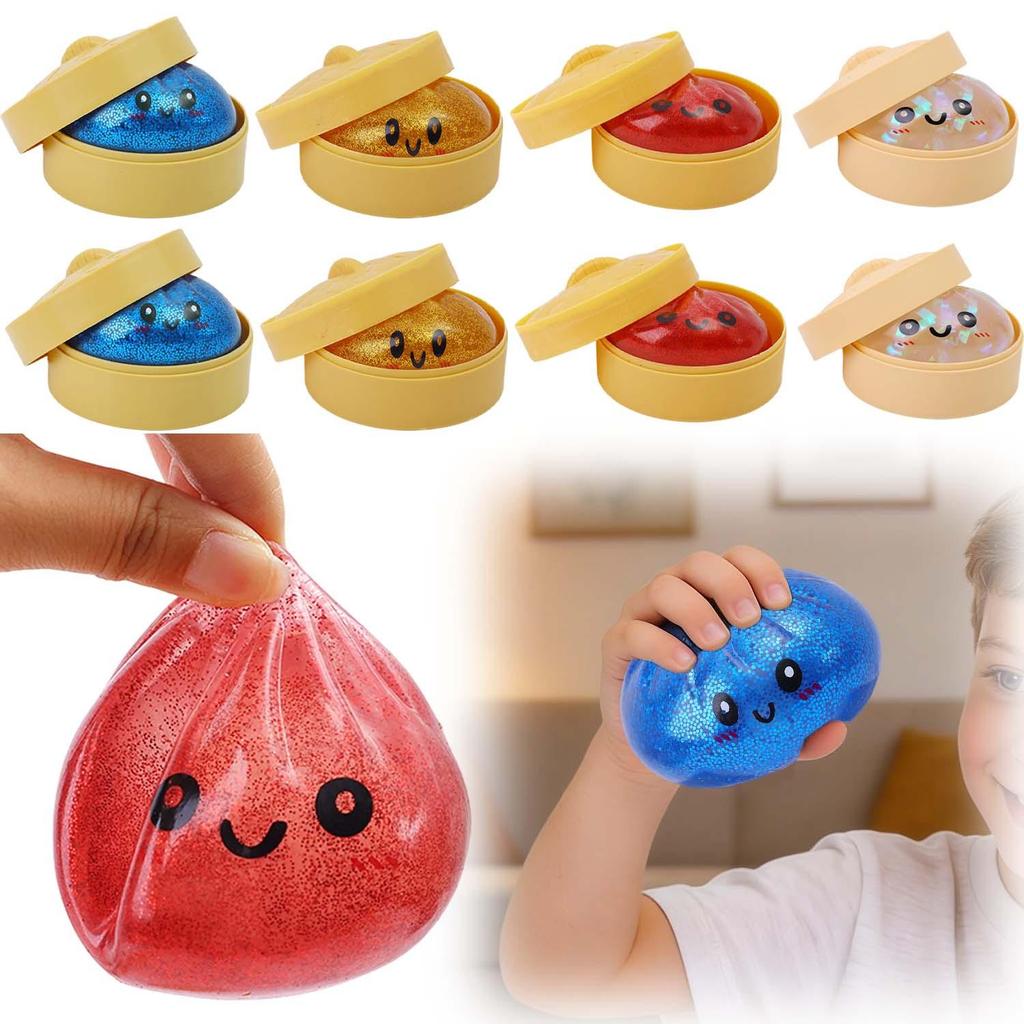 Gradiente Bonito Expressão Bun Com Mini Caixa De Vapor Glitter Plissado Mole Baozi Squeeze Brinquedo Crianças Adultos Al