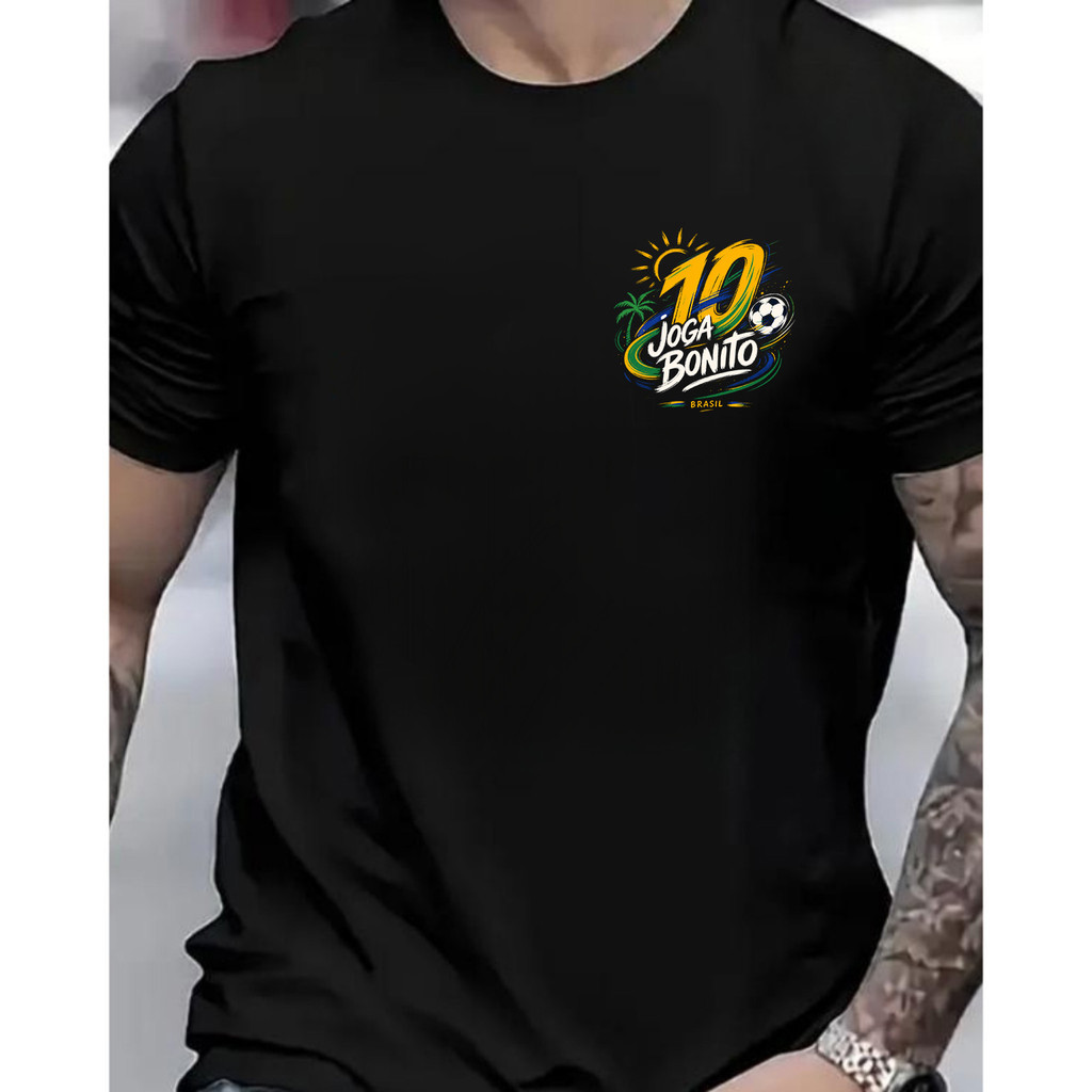 [Camiseta Premium em Algodão Puro]GXG Camiseta Masculina Curta Sleeve Joga Bonito Brasil Futebol Estilo Casual Praia Ver