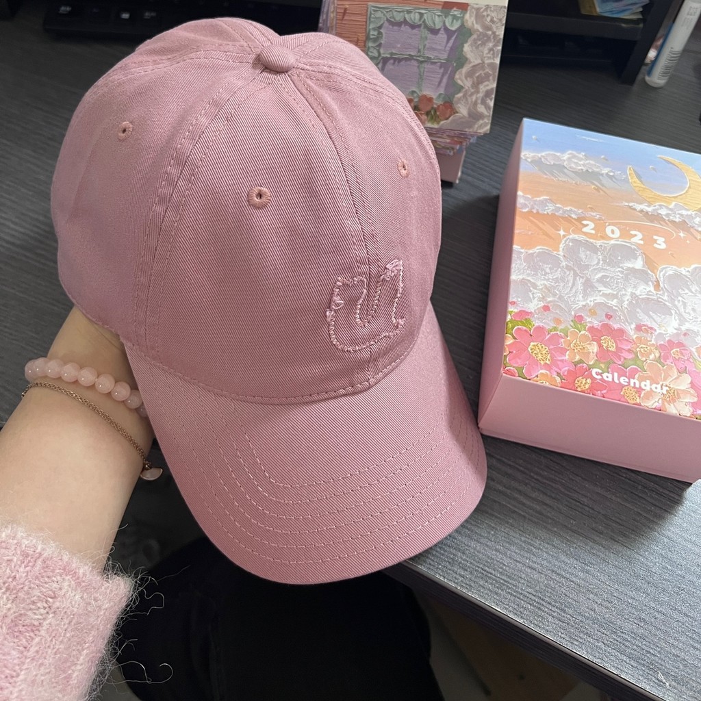 Boa versão rosa boné de beisebol menina bonito macio chapéu superior menina borracha rosa versão coreana carta pico boné