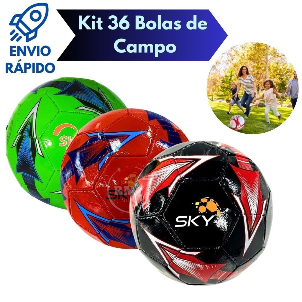 Kit 36 Bolas De Futebol Para Campo Tamanho 5 PVC Cores Sortidas