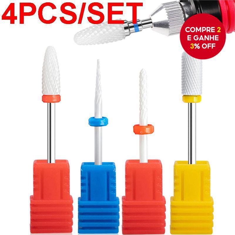 Kit de 4 peças de brocas de unha cerâmica para perfuração de unhas, brocas de cutícula, para técnicos de unhas em