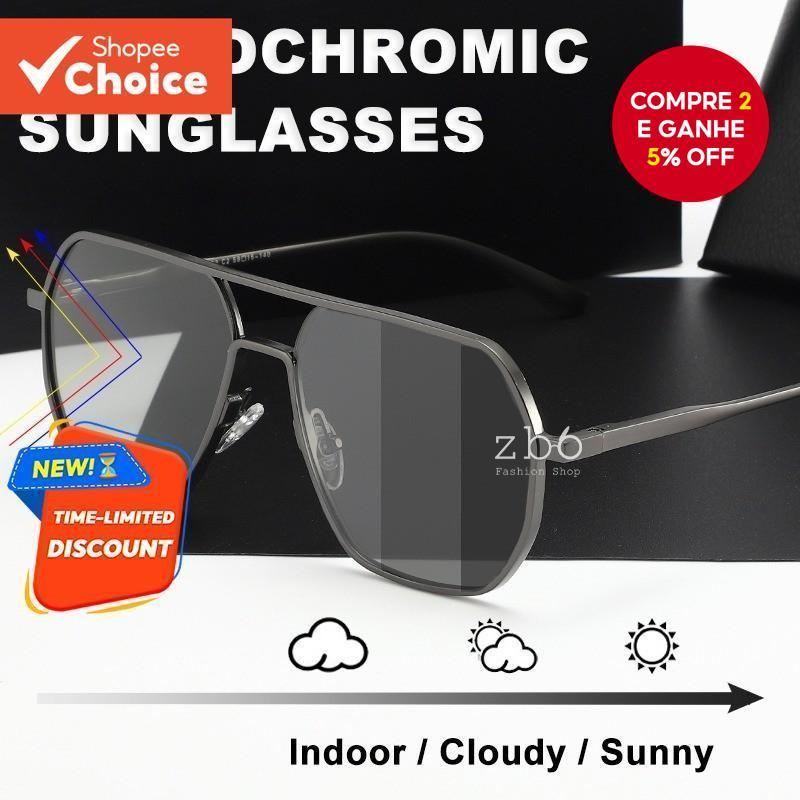 Óculos De Sol Polarizados Aviador-Proteção Fotocromática UV400 Lentes Que Mudam De Cor Estilo Piloto Armação De Alumínio