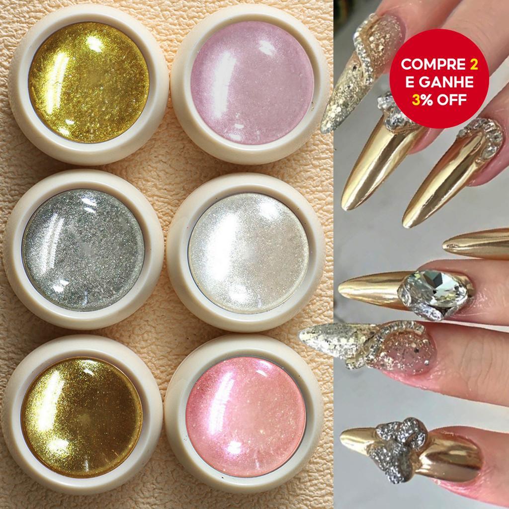 Novo Pó De Glitter Para Unhas-6 Cores Conjunto De Espelho Mágico Alto Brilho Delicado Dourado Champanhe