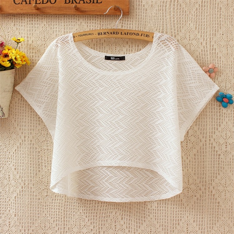All-Match xale verão de manga curta pequena blusa protetor solar blusa exterior pequeno colete renda topo blusa curta fe
