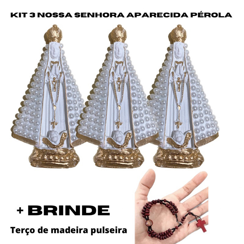 Kit 3 Imagem Nossa Senhora Aparecida Pérola 15 cm
