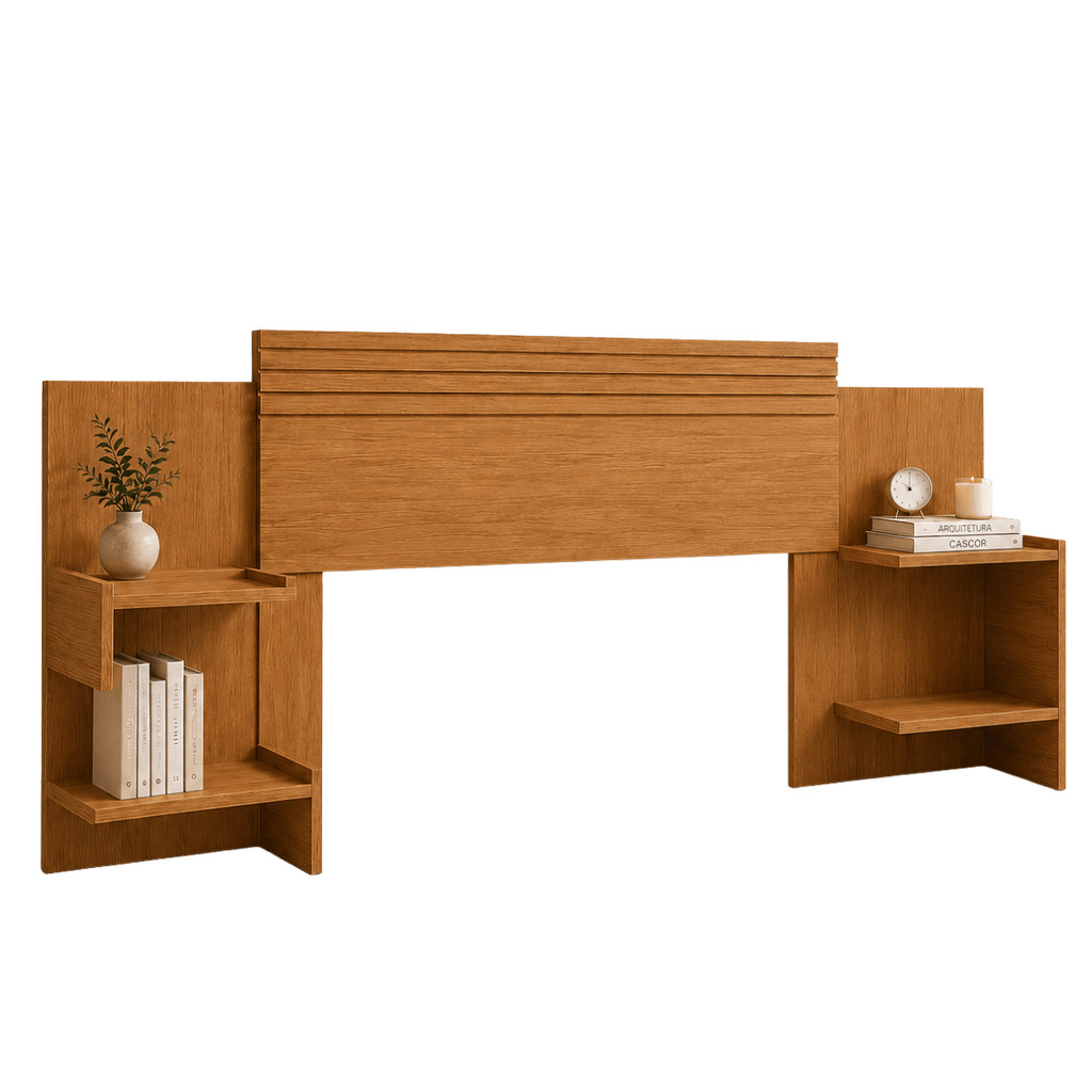 Cabeceira Estilo Ripada em MDF Para Box Casal 140 Queen 160cm Com Mesa Lateral
