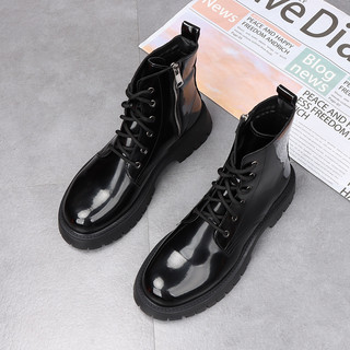 Outono inverno Martin botas masculinas High-End Mid-Top versão coreana britânico couro brilhante botas curtas de sola gr