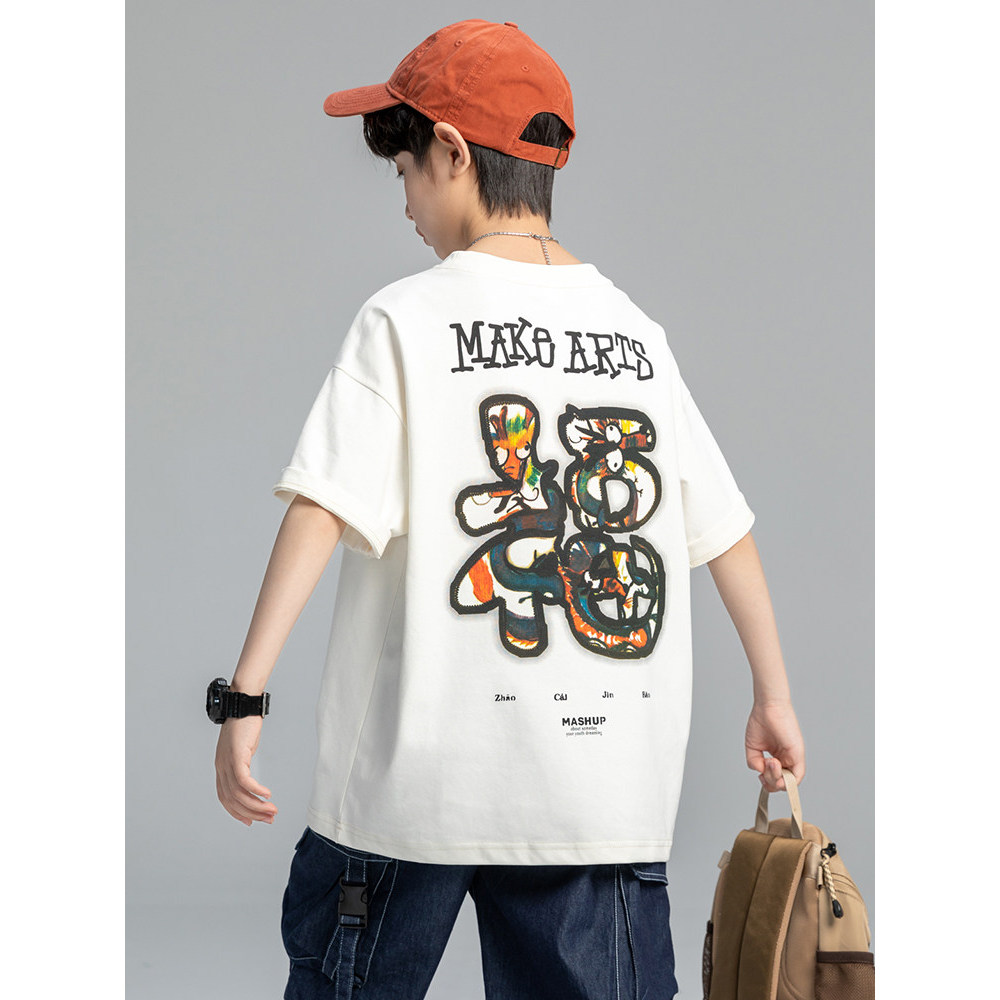 Meninos verão camiseta de manga curta 2026 novo estilo verão topos médio grande crianças bonito estilo ocidental meninos