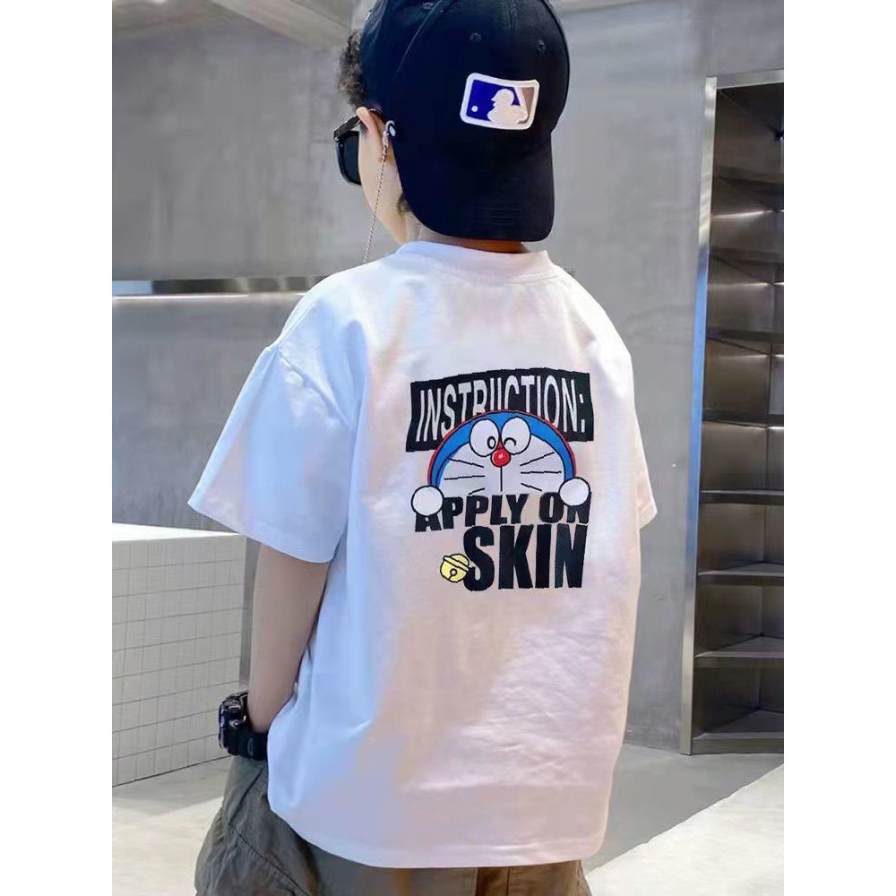 Algodão puro meninos camiseta de manga curta crianças de manga curta estilo ocidental meninos roupas de verão médio gran